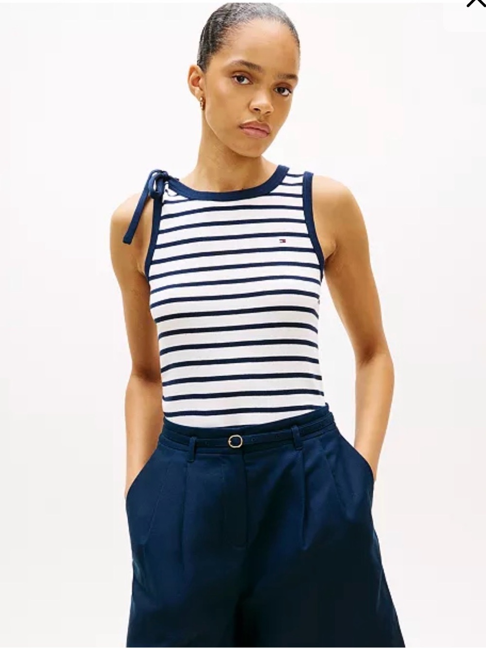 NWT Tommy Hilfiger Bow-Detail Navy Ecru Tank S